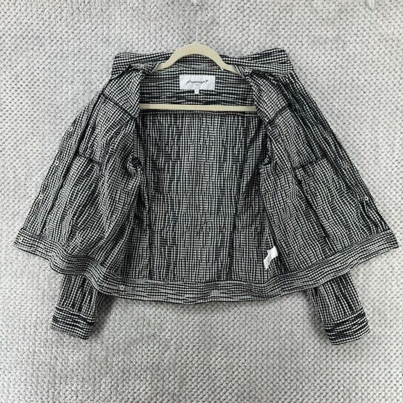 Foxcroft Jacket Women S Crinkled 3D Black White Gingham Checked Snap Button - Picture 6 of 14